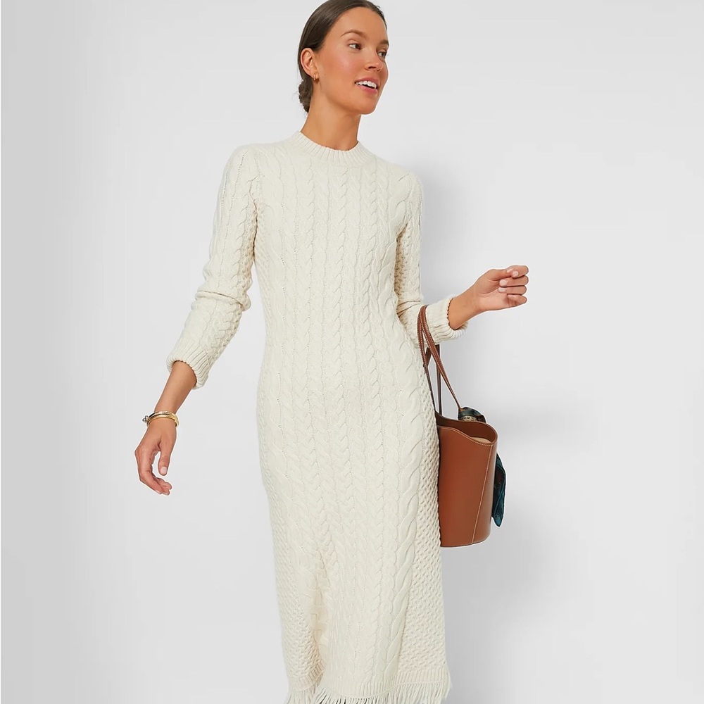 HYACINTH HOUSE

Cream Freya Fringe Sweater Dress